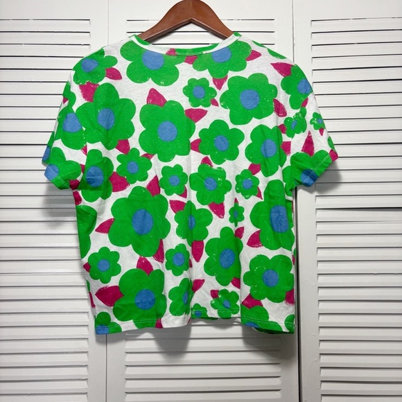 Zara Cotton Green and White Short Sleeve T-Shirt with Floral Pattern Size M - Picture 5 of 5